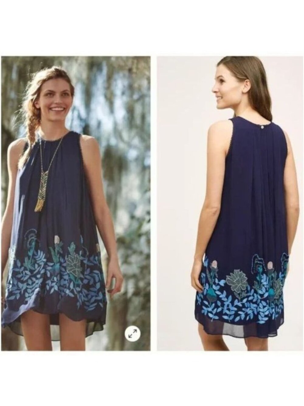 Anthro Not So Serious Pallavi Mohan embroidered Sleeveless Woodvine Swing Dress
